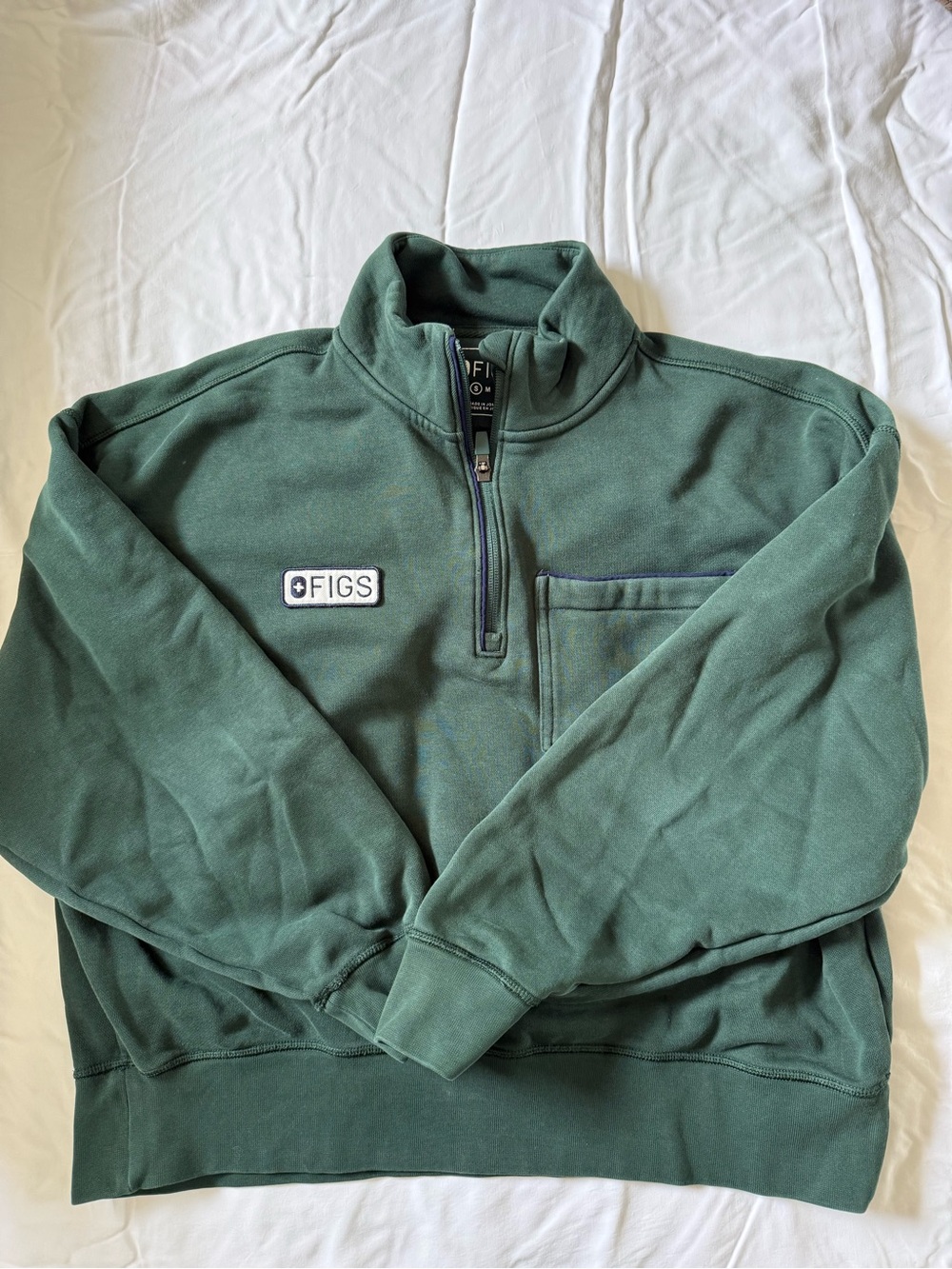 Figs Women’s limited edition Dark Green Half-Zip Pullover Sweater - Picture 3 of 4